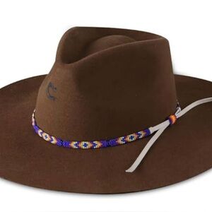 NWT Charlie One Horse  Brown Wide Brim Hat with Beaded Band